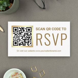 White Gold Foil QR Code RSVP Wedding Website Enclosure Card