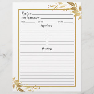 White Gold Foliage Botanical Recipe Binder Page