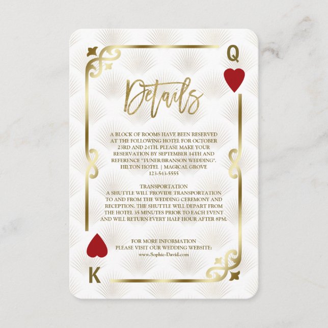 White Gold Gatsby Casino Las Vegas Poker Wedding Enclosure Card (Front)