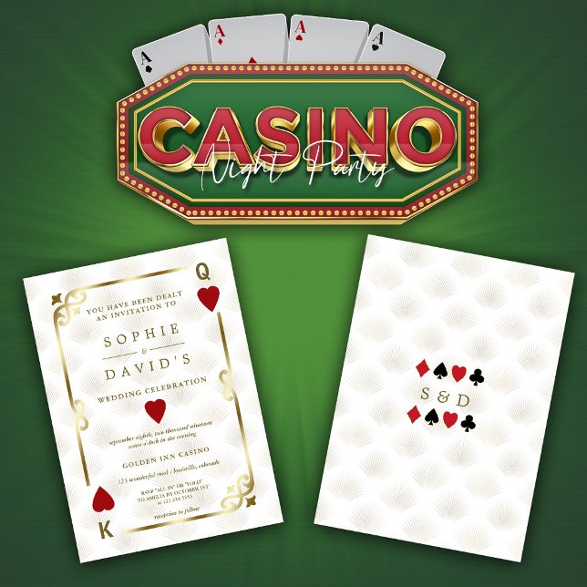 White Gold Gatsby Casino Las Vegas Poker Wedding Invitation (Creator Uploaded)