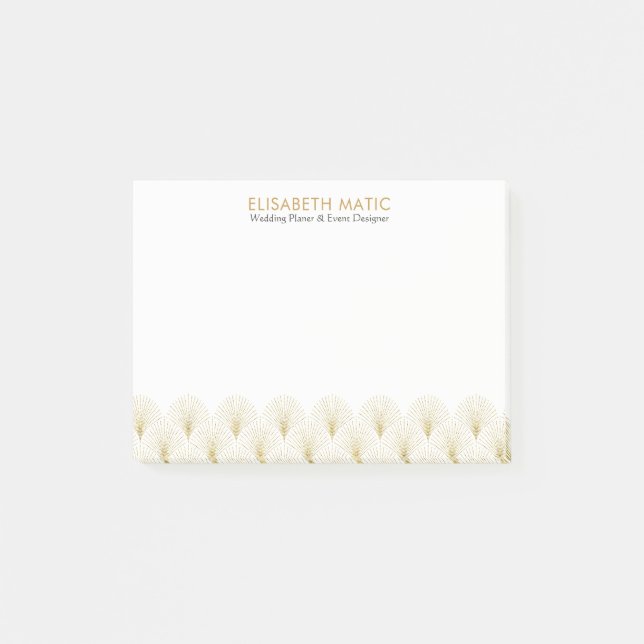 White & Gold Geometric Art-deco Pattern Post-it Notes (Front)