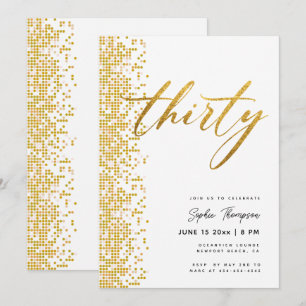 White Gold Geometric Glitter Elegant 30th Birthday Invitation