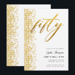 White Gold Geometric Glitter Elegant 50th Birthday Invitation<br><div class="desc">A white and gold, glam, modern, elegant and chic 50th birthday party invitation template featuring the word "fifty" covered in gold foil (this is a digital effect), modern calligraphy script and typography in a gold hue, as well as a geometric motif inspired by glitter: gold and pink dots. A chic,...</div>