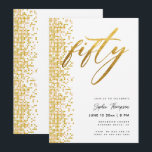 White Gold Geometric Glitter Elegant 50th Birthday Invitation<br><div class="desc">A white and gold, glam, modern, elegant and chic 50th birthday party invitation template featuring the word "fifty" covered in gold foil (this is a digital effect), modern calligraphy script and typography in a gold hue, as well as a geometric motif inspired by glitter: gold and pink dots. A chic,...</div>