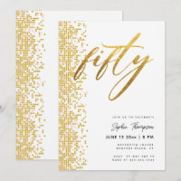 White Gold Geometric Glitter Elegant 50th Birthday