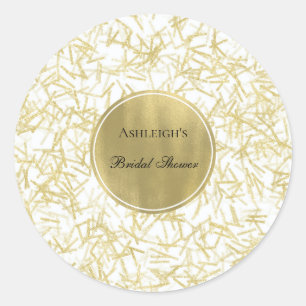White Gold Glam Confetti Bridal Shower Classic Round Sticker