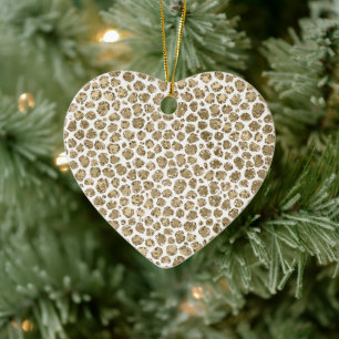 White Gold Glam Glitter Glitz Leopard Print Ceramic Tree Decoration