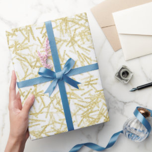 White Gold Glam Glitzy Birthday Wrapping Paper