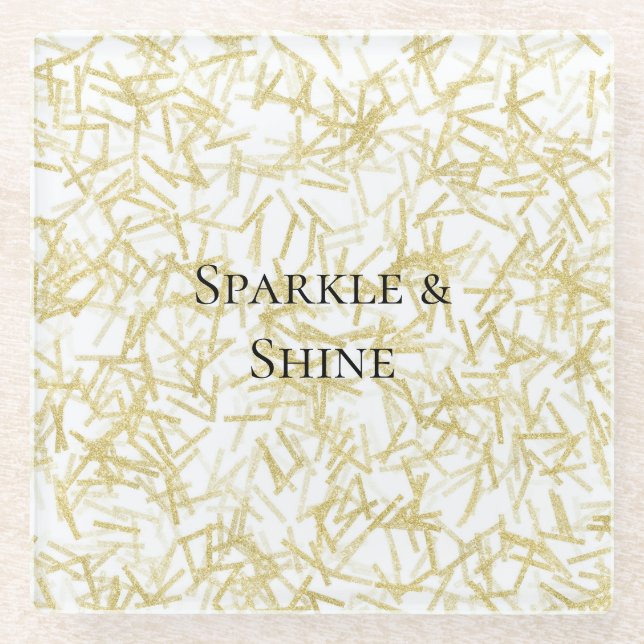 White Gold Glam Glitzy Sparkle Christmas Glass Coaster (Front)