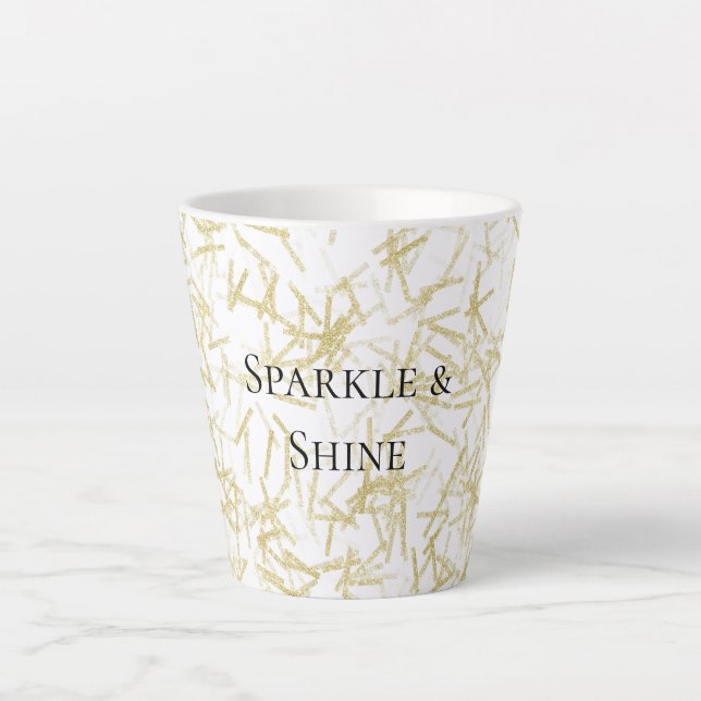 White Gold Glam Glitzy Sparkle Latte Mug (Front)