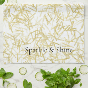 White Gold Glam Glitzy Sparkle Tea Towel