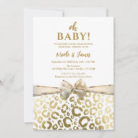 White & Gold Glam Leopard Print Baby Shower