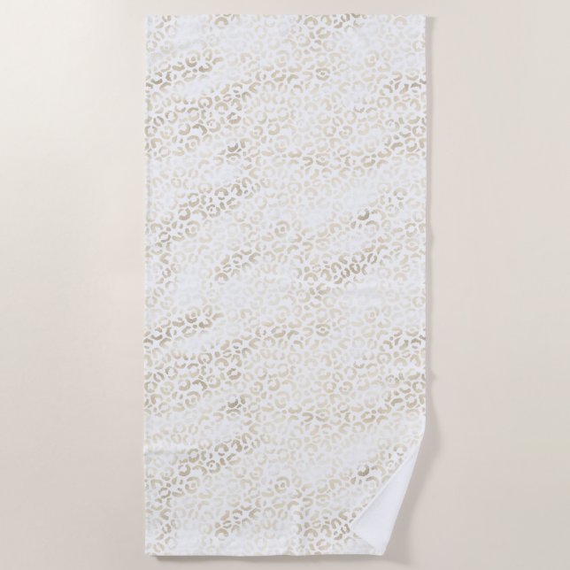 White Gold Glam Leopard Print Beach Towel (Front)