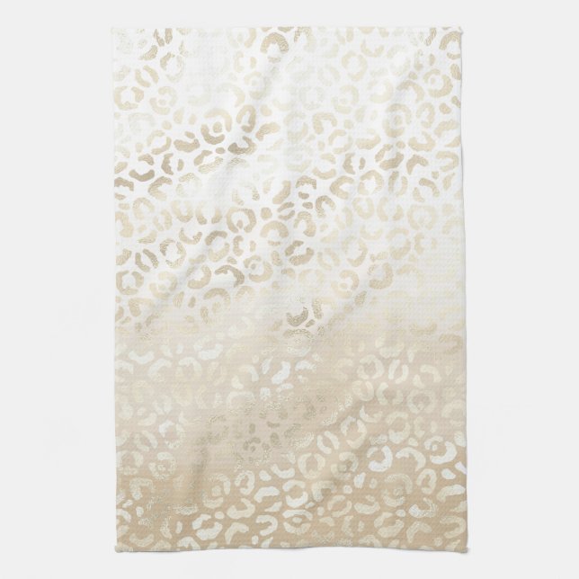 White Gold Glam Leopard Print Tea Towel (Vertical)