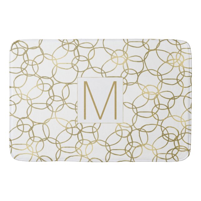 White Gold Glam Stylish Circles Monogram Bath Mat (Front)