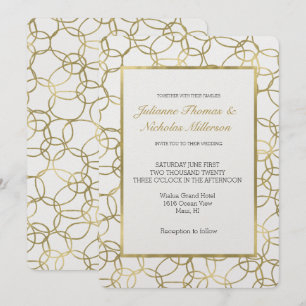 White Gold Glam Stylish Circles Wedding Invitation