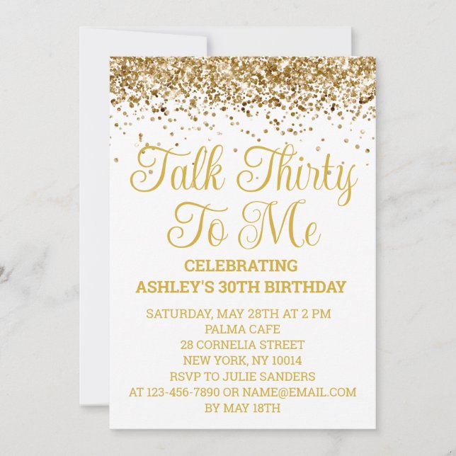 White Gold Glitter 30th Birthday Talk Thirty To Me Invitation (Front)