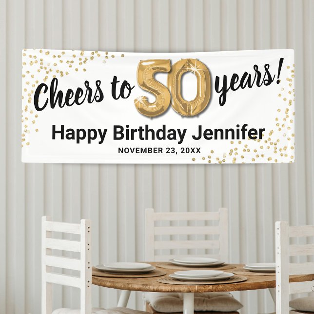 White Gold Glitter 50th Birthday Banner (Creator Uploaded)