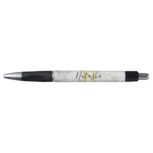 White Gold Glitter Agate Monogram Script pen