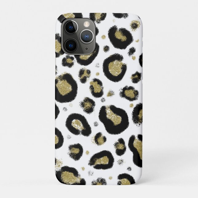 White Gold Glitter & Black Leopard Cheetah Print Case-Mate iPhone Case (Back)