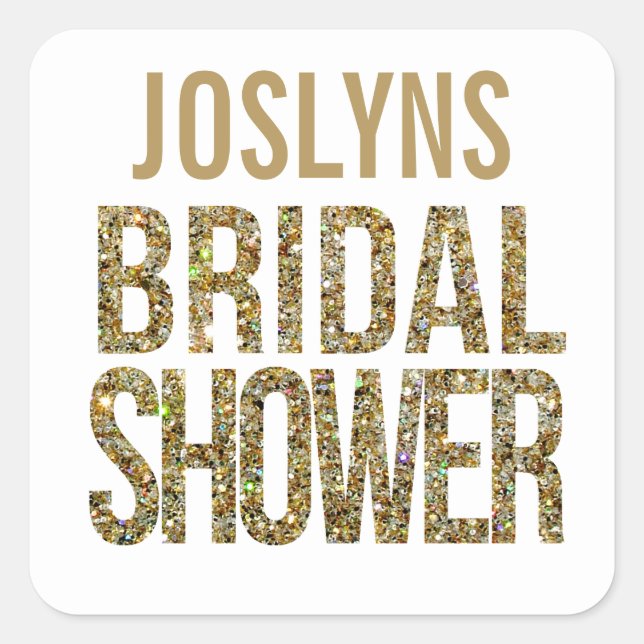 White & Gold Glitter Bridal Shower Name Sticker (Front)