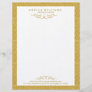 White & Gold Glitter Calligraphic Swirls Frame Personalized Letterhead