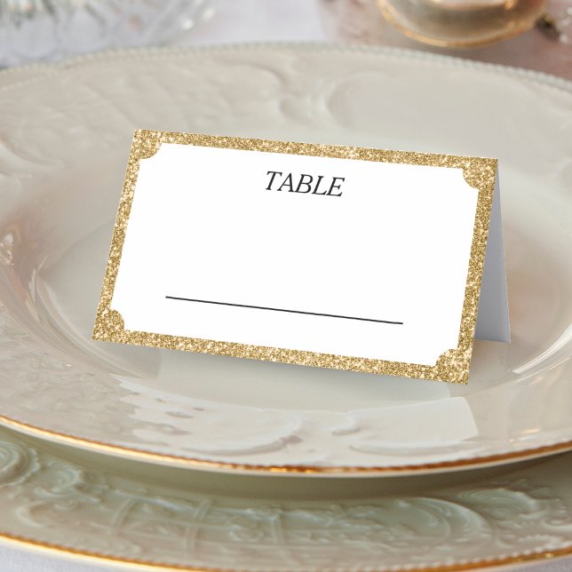 White & Gold Glitter Concave Wedding Reception Place Card (White & Gold Glitter Concave Wedding Reception Place Card)