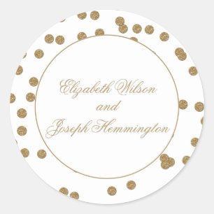 White Gold Glitter Confetti Elegant Wedding Classic Round Sticker