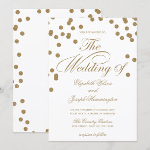 White Gold Glitter Confetti Elegant Wedding Invitation