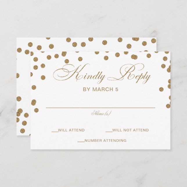 White Gold Glitter Confetti Elegant Wedding  RSVP Card (Front/Back)