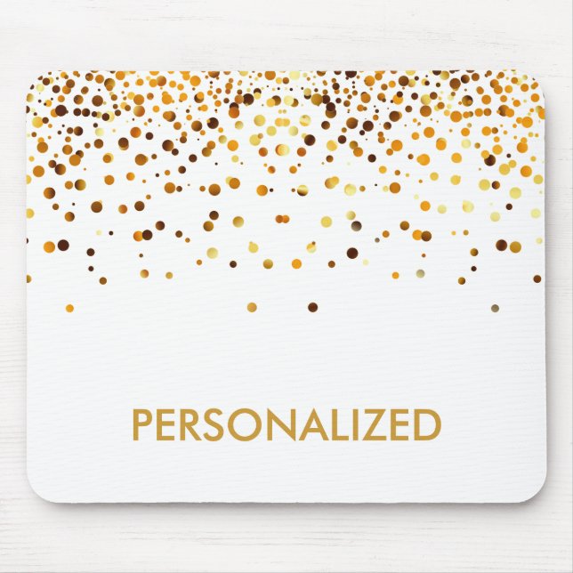 White Gold Glitter Confetti Faux Personalised Mouse Mat (Front)