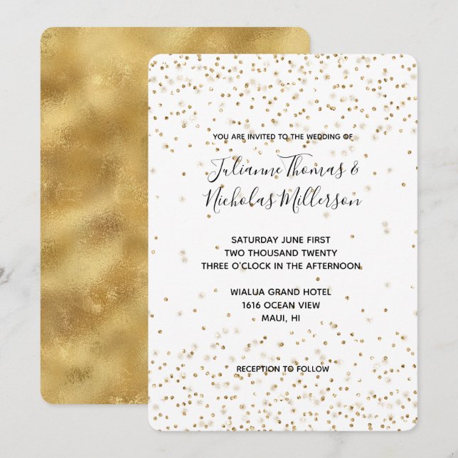 White Gold glitter confetti sparkle Wedding   Invitation (Front/Back)