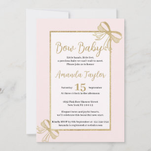 White gold glitter coquette bow Baby Shower Invitation