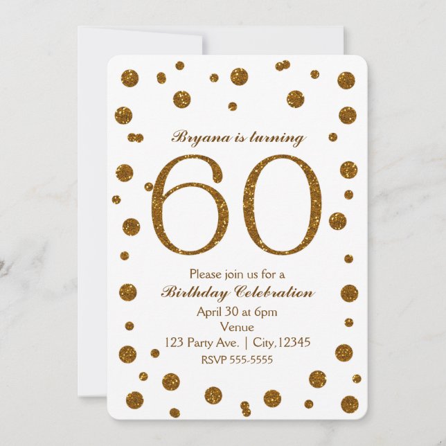 White & Gold Glitter Dots 50th 50 Birthday Party Invitation (Front)