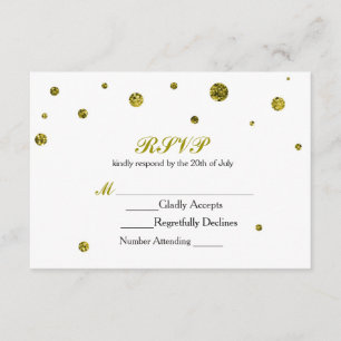 White & Gold Glitter Dots RSVP Wedding Card