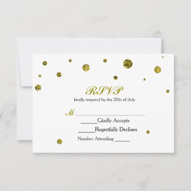 White & Gold Glitter Dots RSVP Wedding Card (Front)