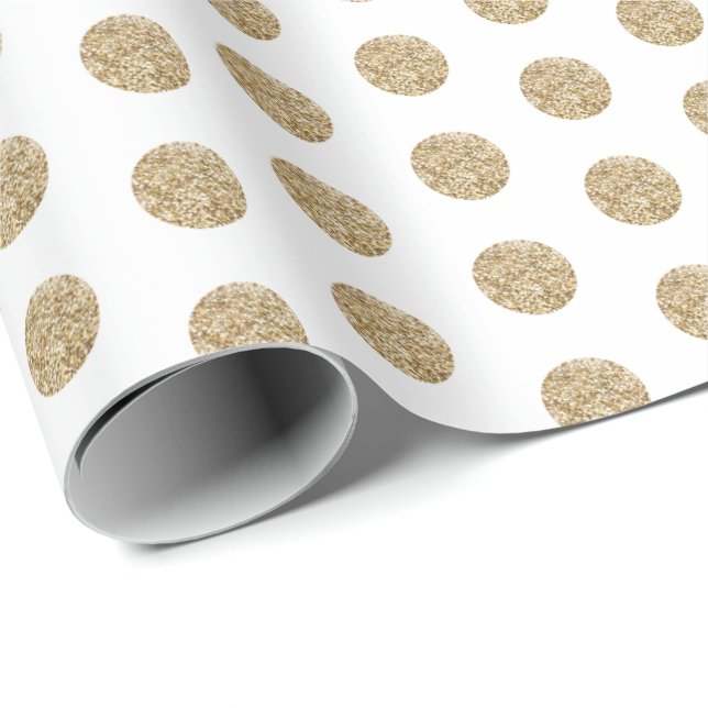 White | Gold Glitter Dots Wrapping Paper (Roll Corner)