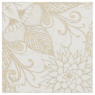 White & Gold Glitter Dreamcatcher Feathers Mandala Fabric