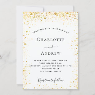 White gold glitter elegant wedding invitation