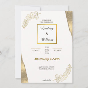 White gold glitter elegant wedding invitation