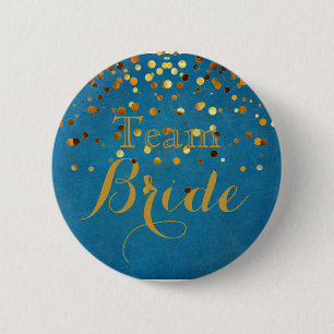 white Gold Glitter Faux Foil Wedding Team Bride 6 Cm Round Badge
