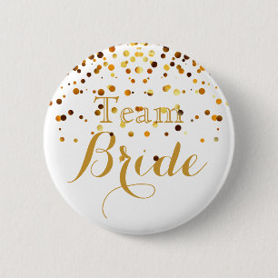 white Gold Glitter Faux Foil Wedding Team Bride 6 Cm Round Badge