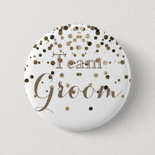 White Gold Glitter Faux Foil Wedding Team Groom 6 Cm Round Badge