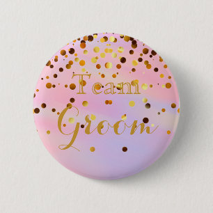 White Gold Glitter Faux Foil Wedding Team Groom 6 Cm Round Badge