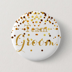 White Gold Glitter Faux Foil Wedding Team Groom 6 Cm Round Badge