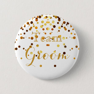 White Gold Glitter Faux Foil Wedding Team Groom 6 Cm Round Badge