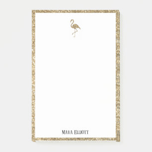 White + Gold Glitter Flamingo & Border w/ Name Post-it Notes