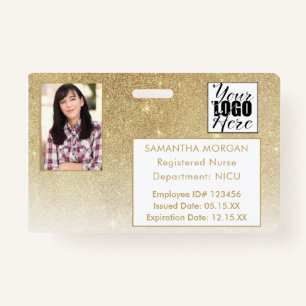White Gold Glitter Gradient Photo Logo Employee ID ID Badge