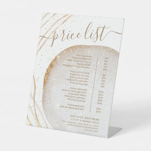 White Gold Glitter Hair Stylist Price List Menu Pedestal Sign