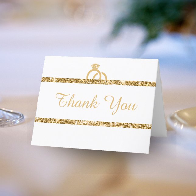 White & Gold Glitter Monogram Initial Wedding Thank You Card (White & Gold Glitter Monogram Initial Wedding Thank You Card)